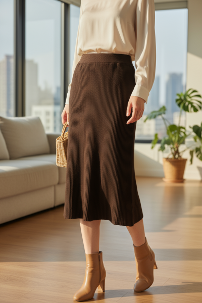 Fusta tricotata maro midi model raiat 706