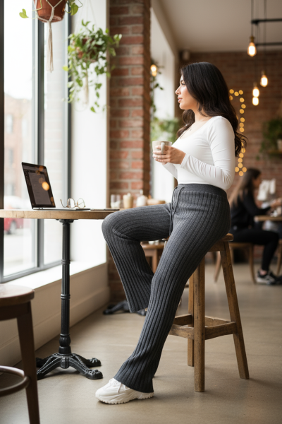 Pantalon tricotat gri model tip raiat cu siret reglabil