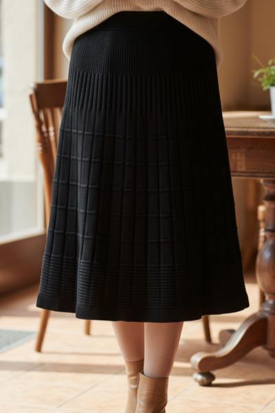 Fusta tricotata midi model plisat N820