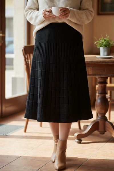 Fusta tricotata midi model plisat N820