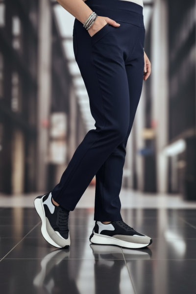 Pantaloni bleumarin elastici cu buzunare