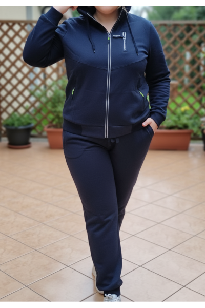 Trening bleumarin imblanit cu buzunare si gluga detasabila