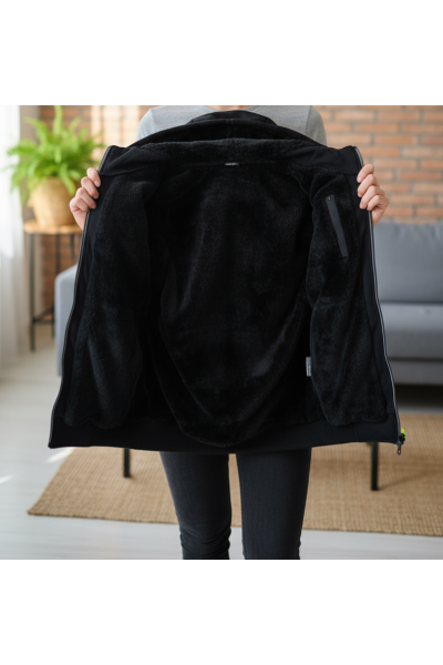Trening negru imblanit cu buzunare si gluga detasabila 